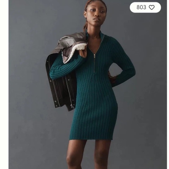 Pilcro Anthropologie Green Quarter Zip Sweater Dress Small S New NWT RARE  HTF